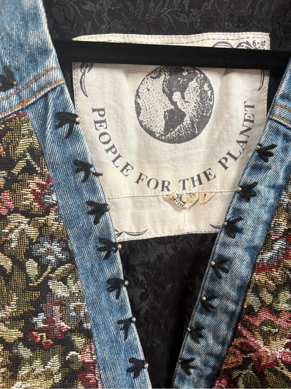 SOLD!!! Vintage People For The Planet Embellished Floral Denim Vest - Picture 3 of 8